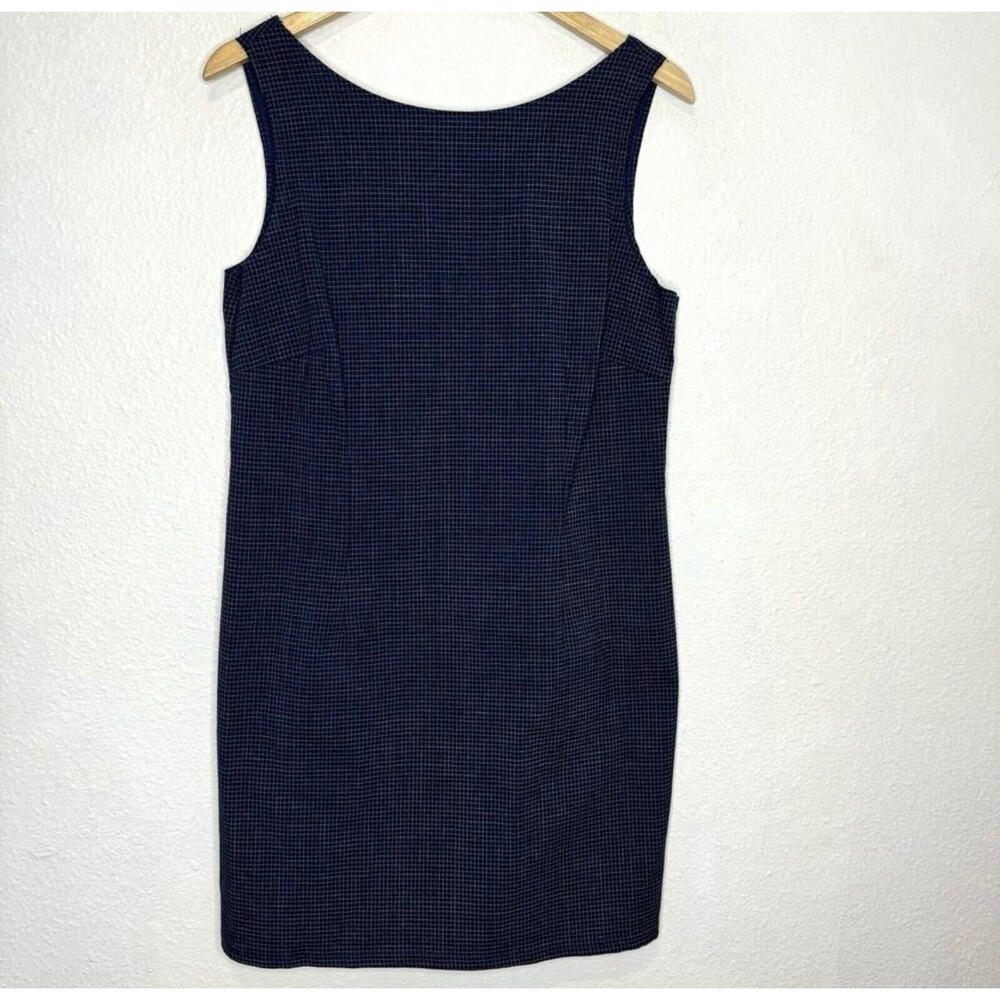 David Wayne 90s Sheath Dress Women's 14 Blue Plaid V-back Y2K Sleeveless Grunge